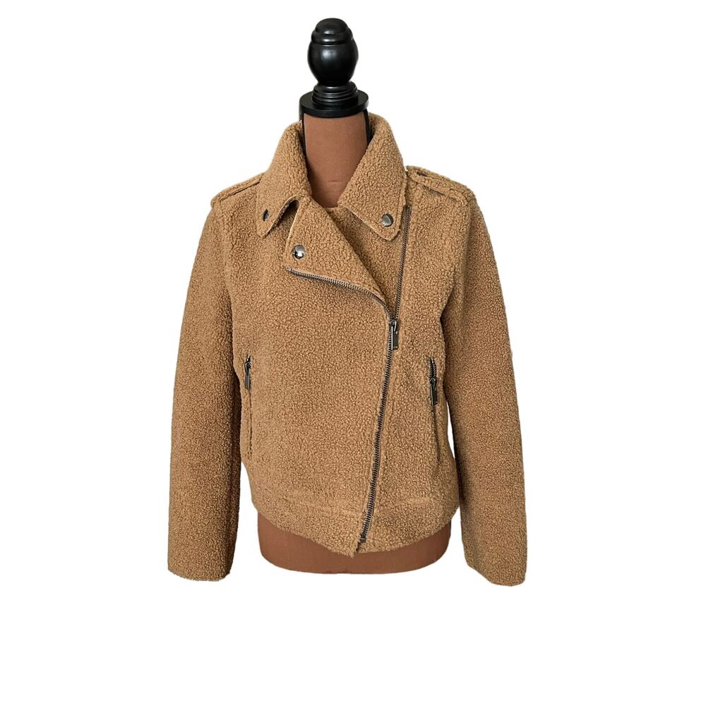 For The Republic Faux Fur Moto Jacket Size XS‎ Camel/Brown